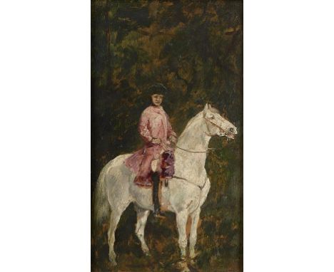  ATTRIBUTED TO JOHN LEWIS BROWN (1829-1890) STUDY FOR AN EQUESTRIAN PORTRAIT oil sketch on panel, 24 x 14cm++Good condition, 