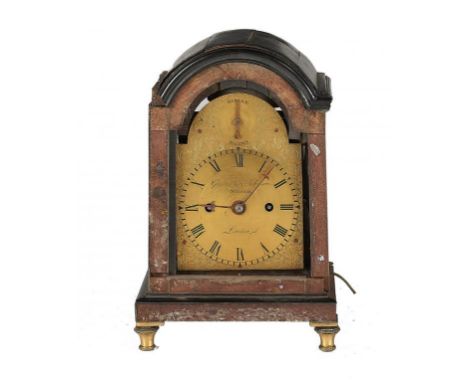 A FINE GEORGE III MINIATURE EBONISED TABLE CLOCK, GRIMALDI & JOHNSON, STRAND LONDON, 1809-25 the breakarched gilt brass dial 