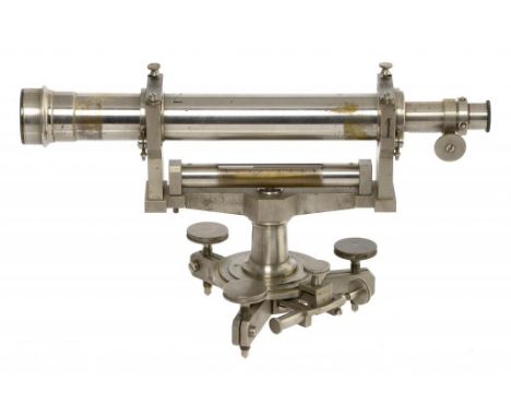 A FINE FRENCH  GERMAN SILVER (NICKEL BRASS) SURVEYOR'S LEVEL, 19TH C  unsigned  the 4cm telescope with rackwork secured by tw