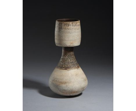 HANS COPER (1920-1981) STONEWARE FORM  WITH COLLAR, C1965 the white slip over a textured surface, 23.5cm h, impressed monogra