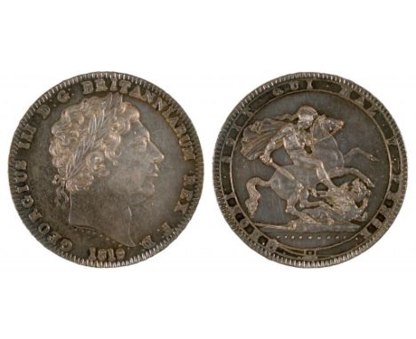 GREAT BRITAIN.  MILLED SILVER, GEORGE III CROWN 1819 LIX toned, EF++++