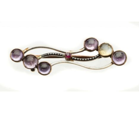 CARLO & ALFRED GIULIANO. A GEM SET GOLD AND ENAMEL BROOCH, C1900  37mm, maker's mark, 3.7g++Some damage