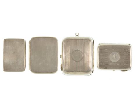 FOUR SILVER VESTA CASES OF SNUFF BOX DESIGN   engine turned or quite plain, 5-5.8cm w, by various makers, London, Birmingham 