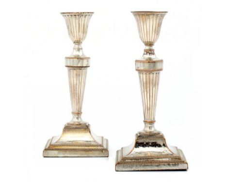 A PAIR OF SHEFFIELD PLATE FLUTED BRACKET CANDLESTICKS, C1780 18cm h++Good condition with light wear 