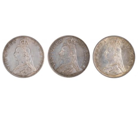 GREAT BRITAIN. MILLED SILVER, VICTORIA DOUBLE FLORIN 1887 Roman 1887 Arabic 1888, EF-BU (3)++++