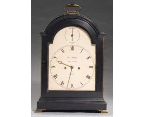 AN ENGLISH EBONISED BRACKET CLOCK, JAMES MCCABE ROYAL EXCHANGE LONDON, EARLY 19TH C in breakarched and painted dial with STRI