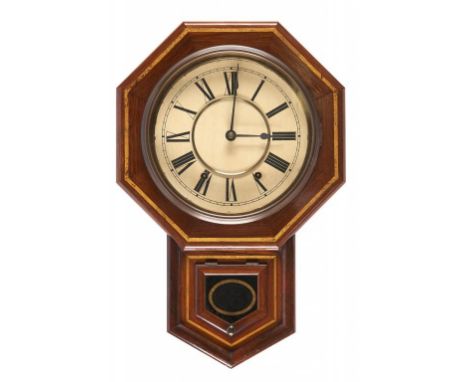 A NORTH AMERICAN GRAINED ROSEWOOD AND GOLD LINE PAINTED DROP CASED WALL CLOCK, SETH THOMAS THOMASTON CONNECTICUT, LATE 19TH C