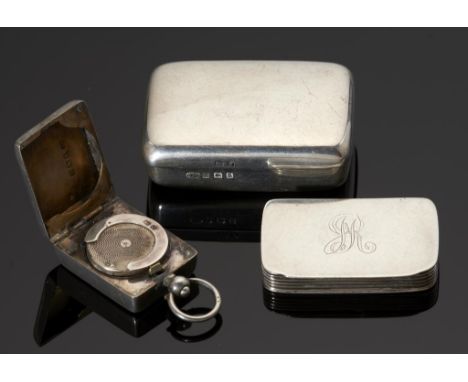 A GEORGE IV SILVER SNUFF BOX   of plain oblong shape, 6mm wide, by William Pearsall, Birmingham 1917, another, smaller by Hor