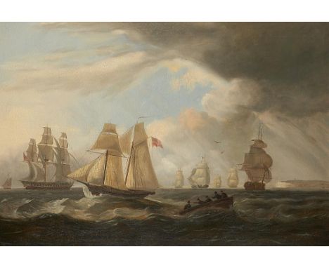 ENGLISH MARINE SCHOOL, 19TH CENTURY  SHIPPING IN THE CHANNEL  oil on canvas, 58 x 84.5cm++Four small patch repairs on the rev