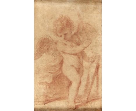 GIOVANNI FRANCESCO BARBIERI, IL GUERCINO (1591-1666) CUPID RETURNING AN ARROW TO HIS QUIVER red chalk and stumping on paper, 