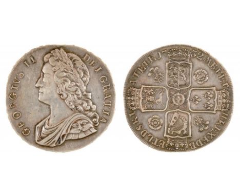 GREAT BRITAIN.  MILLED SILVER, GEORGE II CROWN 1732 R&P, small edge knock by laurel, otherwise gVF ++++