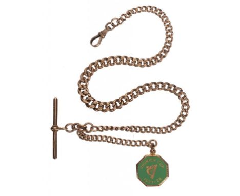 A 9CT GOLD ALBERT, EARLY 20TH C  39cm overall, links individually marked, marked on keeper and T bar, maker BWG incuse and a 