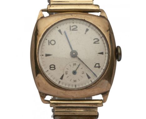 A ROLEX TUDOR 9CT GOLD CUSHION SHAPED GENTLEMAN'S WRISTWATCH 28 x 28cm, casemaker GAS incuse, Chester 1947++Gold Bezel slight