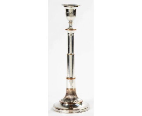 A SHEFFIELD PLATE MORTON'S PATENT TELESCOPIC CANDLESTICK, C1792 crested,ship and glob e with engraved motto AUXILIO DIVINO, 2