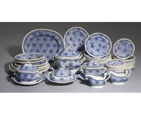 A JOHN ROGERS  & SON BLUE PRINTED EARTHENWARE TOY DINNER SERVICE, C1825  with beaded rim, including soup and sauce tureens, c