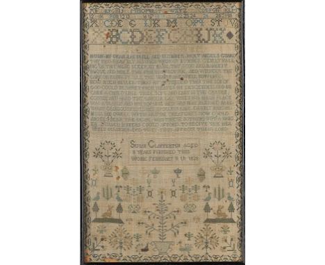 A GROUP OF FOUR RELATED LINEN SAMPLERS BY MEMBERS OF THE CLAPPERTON FAMILY, 1821-8 AND C variously inscribed Susan Clapperton