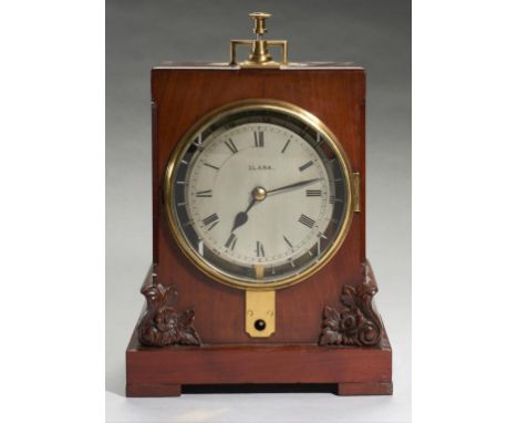 A VICTORIAN MAHOGANY NIGHT WATCHMAN'S CLOCK, [WILLIAM] SLARK [LONDON], C1870 with silvered dial, single train fusee movement 