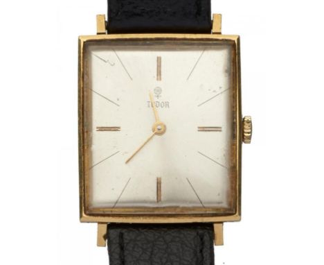 A ROLEX TUDOR 18CT GOLD RECTANGULAR GENTLEMAN'S WRISTWATCH     Ref 32547626 x 29cm, numbered on caseback 1836++Good condition