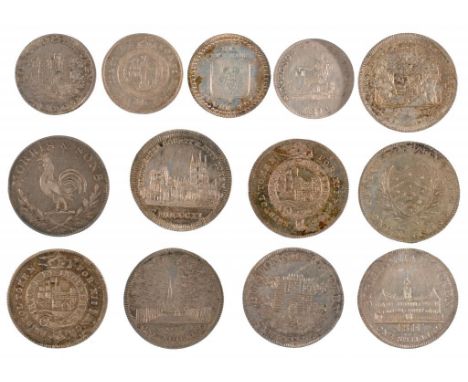 GREAT BRITAIN.  TOKENS, 19TH CENTURY Silver Shillings including Birmingham, Bristol, Carmarthen, Gloucester, F-EF(9), Sixpenc