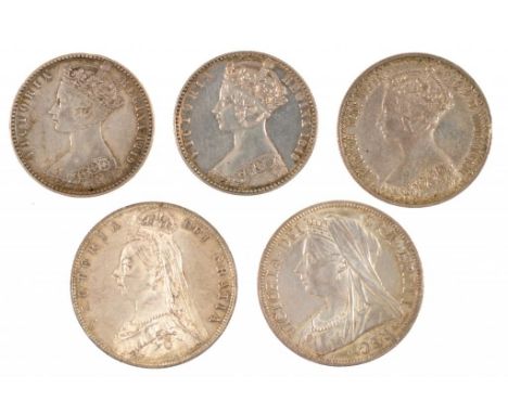 GREAT BRITAIN.  MILLED SILVER, VICTORIA HALF CROWN 1889 aBU, 1901 gEF, Florins 1849 VF(2), 1876 VF(5)++++