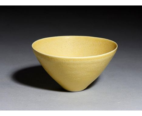 DAME LUCIE RIE, DBE (1902-1995) PORCELAIN BOWL, C1960-65  the yellow oxide glaze slightly textured and curdled in places, the