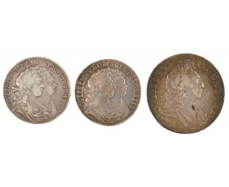 GREAT BRITAIN.  MILLED SILVER, WILLIAM III CROWN 1696 Half Crown 1689 (2), aF-aVF (3)++++