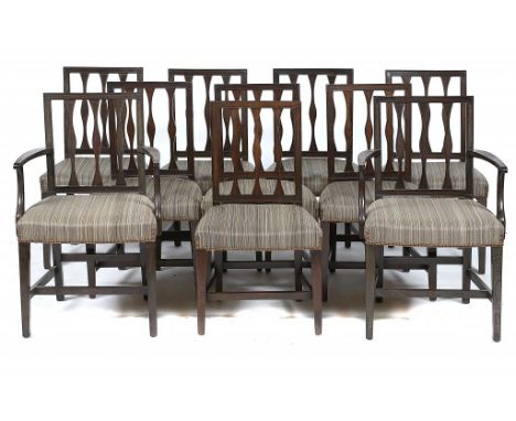 A SET OF TEN SCOTTISH REGENCY LABURNUM DINING CHAIRS, C1821 the channelled almost square back with three wavy stick splats, t