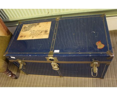 A BLUE FINISHED UNION BRANDED STEAMER TRUNK 