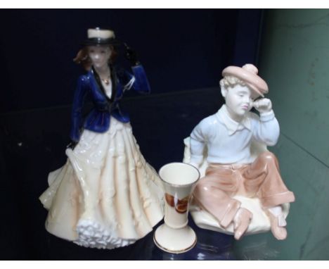 A ROYAL WORCESTER FIGURINE 'ANNABELL' together with a Coalport Wednesdays Child &amp; a miniature vase decorated with nuts 