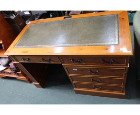 A REPRODUCTION YEW WOOD FINISHED RECTANGULAR TOPPED COMPUTER DESK 