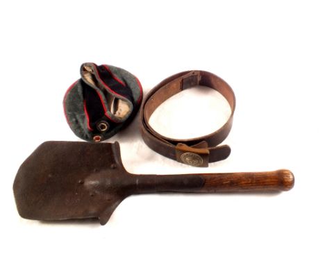 German WWI (PATTERN) Army belt, entrenching tool and 'pork pie' hat