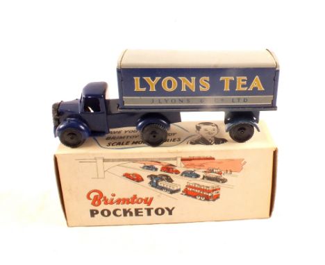 Boxed Brimtoy Pocketoy mechanical six wheeled covered lorry, Lyons Tea