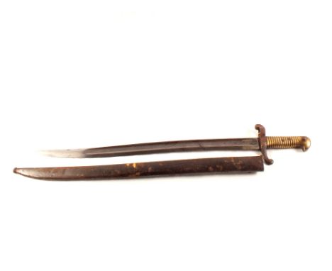 A French model 1842 sabre bayonet with scabbard, blade maker marked and dated 1854