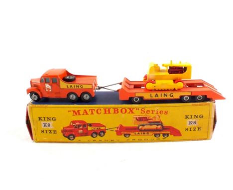 A boxed 'Matchbox' Series K-8 tractor and transporter