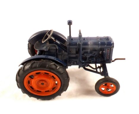 Chad Valley large scale Fordson tractor, clockwork motor wound by starting handle