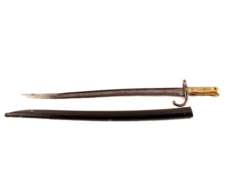 A brass hilted sabre bayonet with black painted scabbard