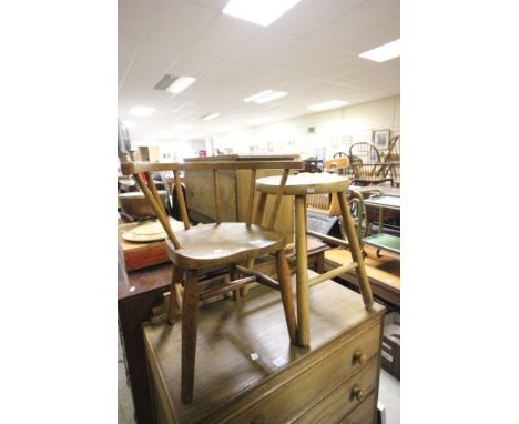 Vintage Elm Seated Child's Chair and Stool