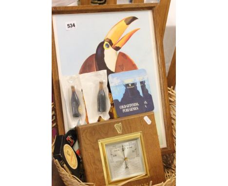 Collection of Guinness Items including Print, Barometer, Badges, etc