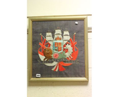 Vintage Re-framed Silk Needlework of a Coat of Armes