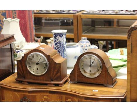 1930's Walnut Cased Mantle Clock and an Oak Cased Mantle Clock, both with Westminster Three Train Movement