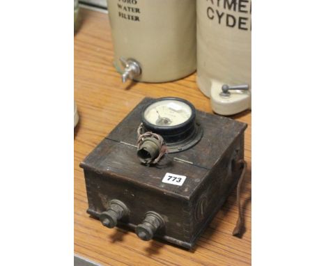 Vintage Oak Cased B.H.P Amperes Meter and a Circular Gauge