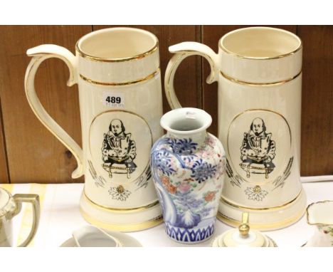 Two Prinknash Tankard Shakespeare and a Chinese Floral decorated Vase