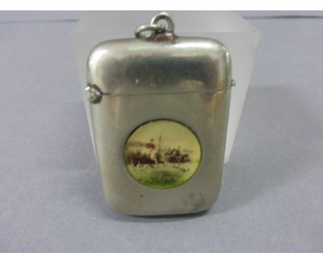 Silver Plated Vesta Case with Hunting Scene Panel