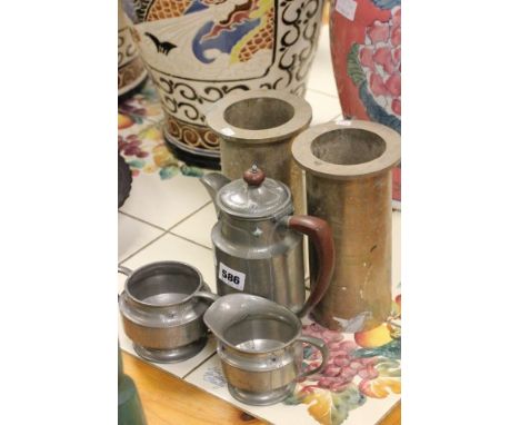 Arts and Crafts Pewter Three Piece Service and Bronze Steam Engine Piston Sleeves and 