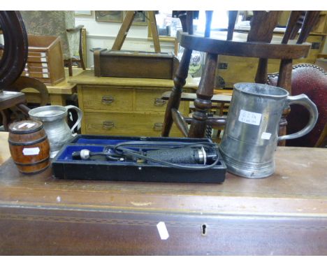 Cased Vintage Turville-Stewart Ophthalmoscope / Retinoscope together with Treen Trinket Box in the form of a Coppered Barrel 