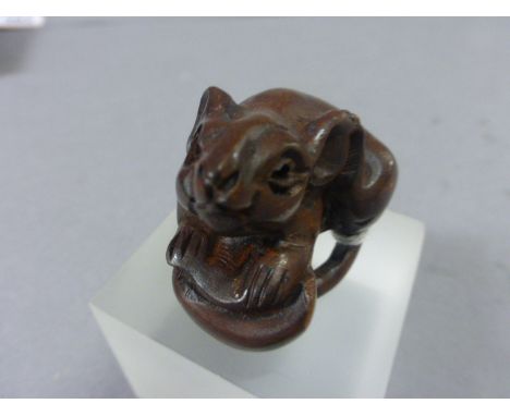 Signed Wood Netsuke of a Mouse