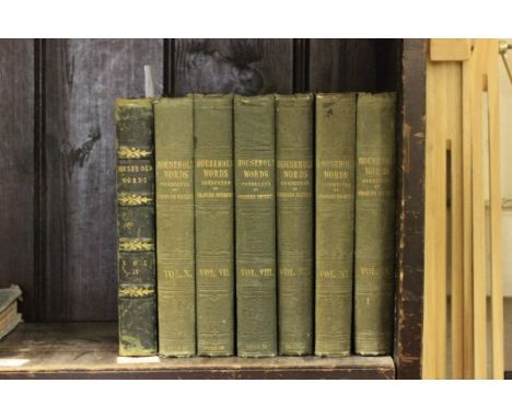 Seven First Edition Charles Dickens Hardback Books ' Household Words' dated 1850's