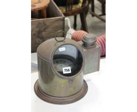 Brass Cased Ships Compass, No. B2630 made by J D Lang & Co, Glasgow with attached box containing Oil Burner