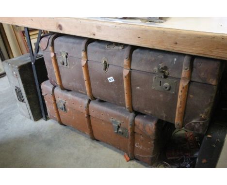 Two Vintage Wooden Bound Travelling Trunks