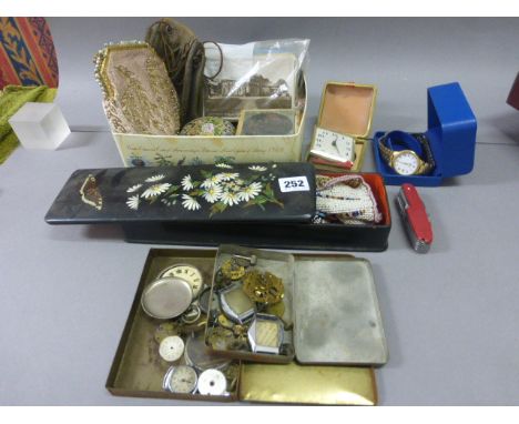 Mixed Lot comprising Watch Parts, Watches, Purses, Magic Lantern Slides, Coins, etc